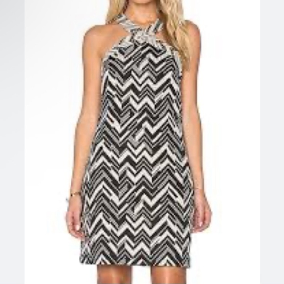 Trina Turk dress Chevron Black Cream hint of gold size 2 NEW Akita - Picture 1 of 6